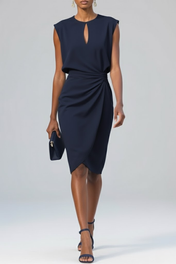 Women's Midi Dress – Keyhole Neckline and Pleated Design – view 4