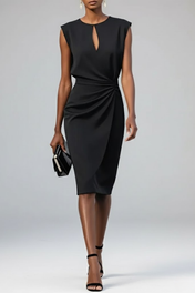 Women's Midi Dress – Keyhole Neckline and Pleated Design – view 6