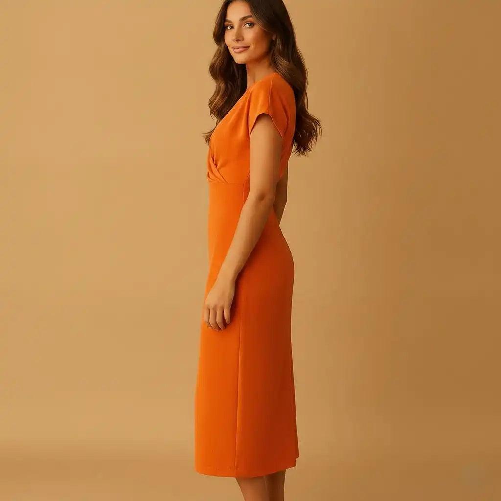 Women's Midi Dress – V-neck Design with Front Slit – view 2