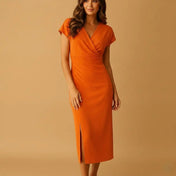 Women's Midi Dress – V-neck Design with Front Slit