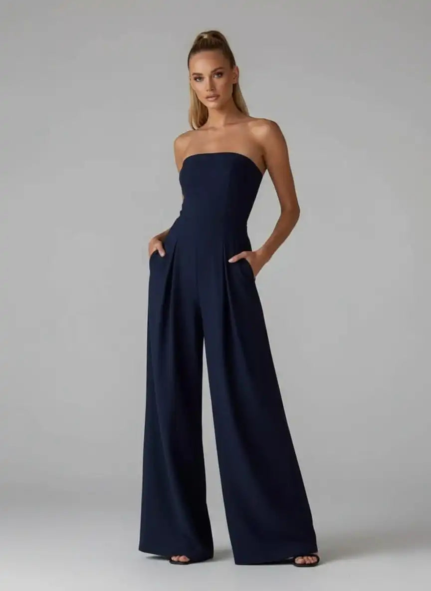 Women's Jumpsuit – Strapless Design with Wide Legs