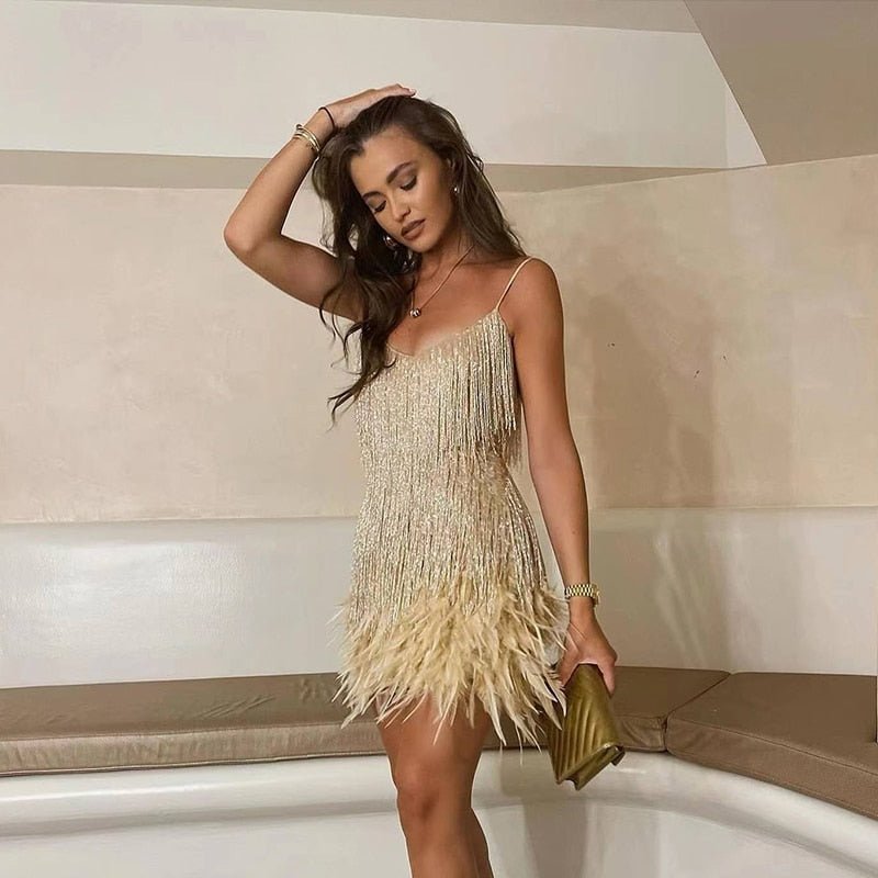 Women's Mini Dress – Feather Accents – view 7
