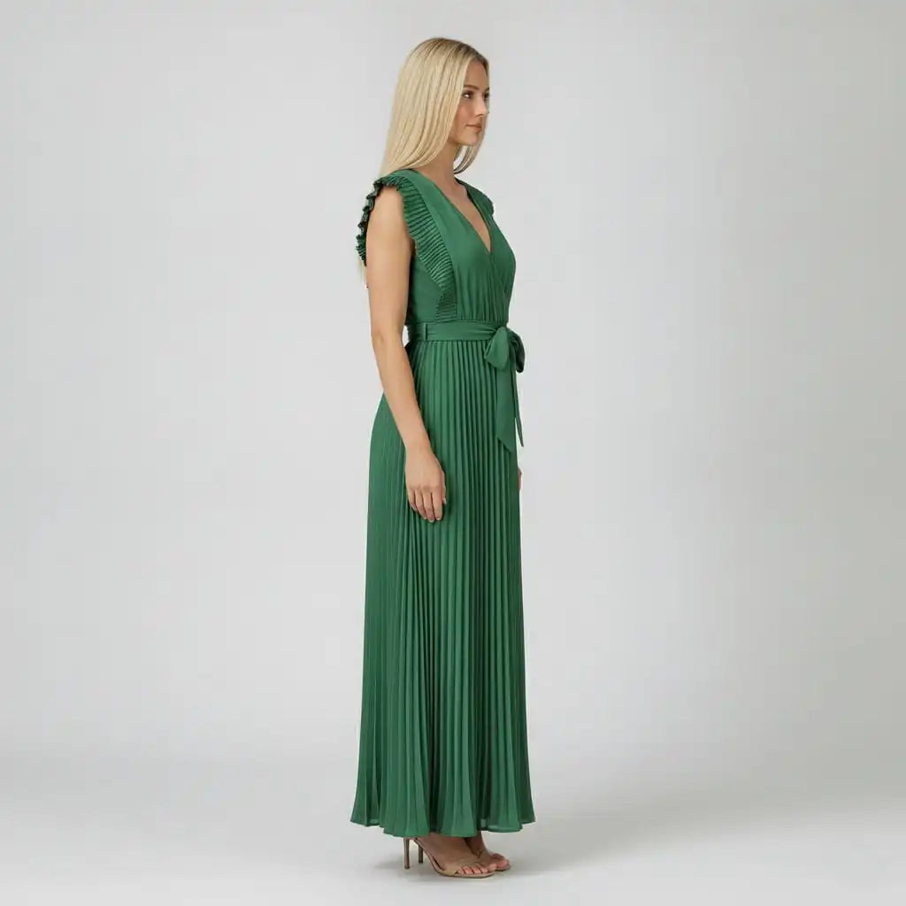 Women's Dress – V-Neck Design in Rich Green – view 2
