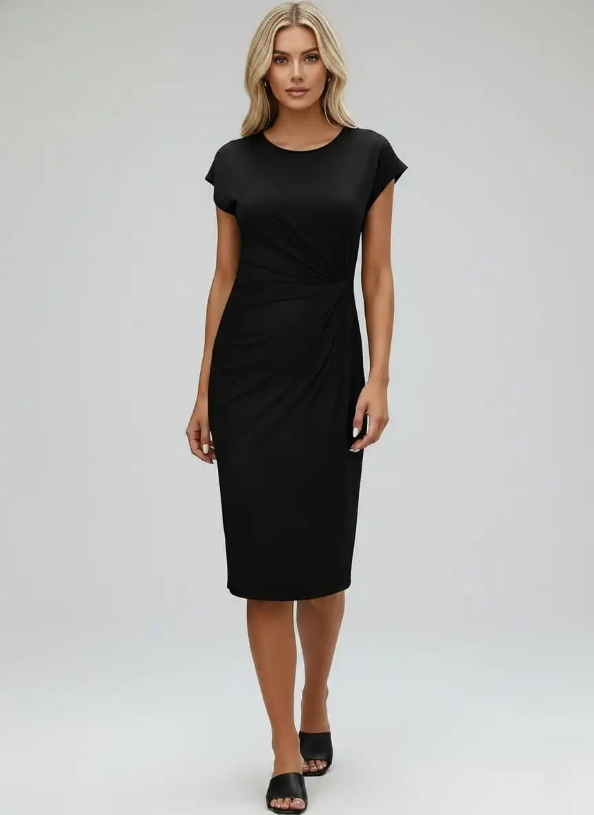 Women's Midi Dress – Round Neck Casual Dress