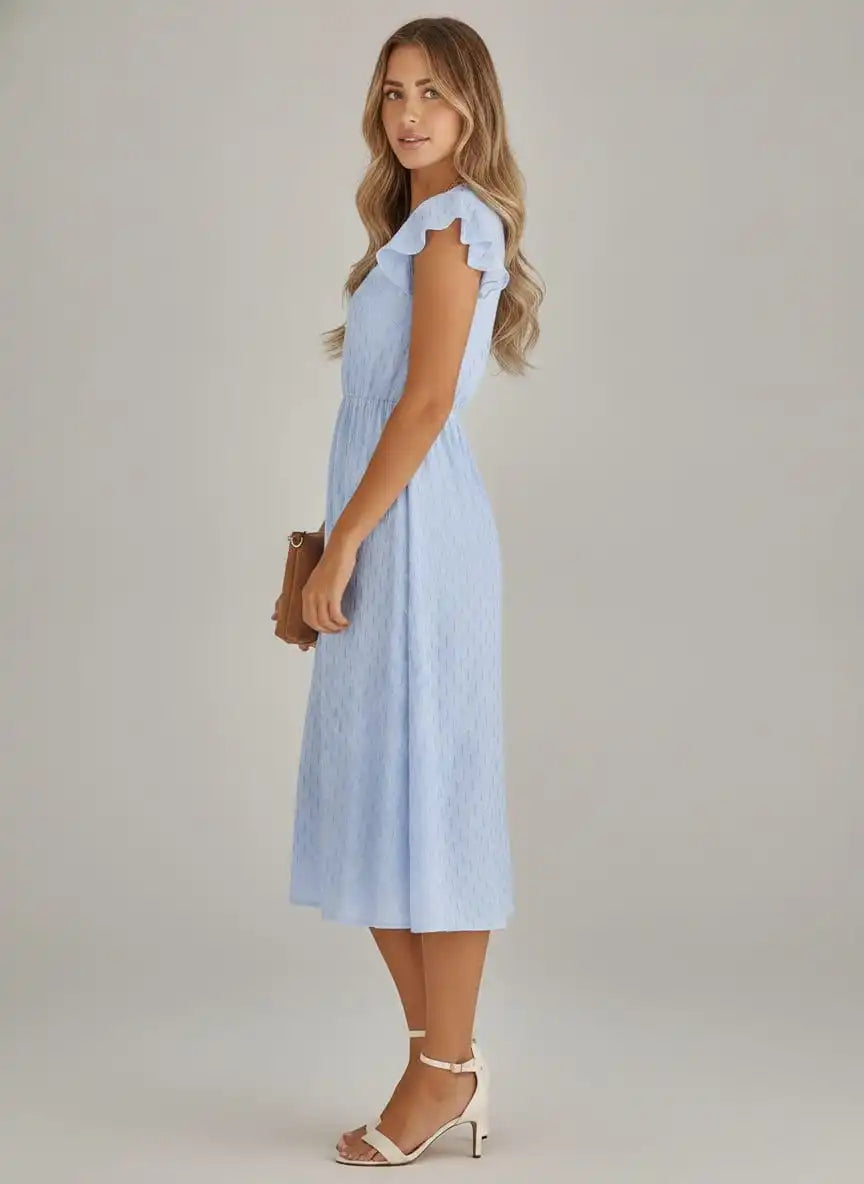 Women's Wedding Guest Dress – Light Blue Bohemian Style – view 2