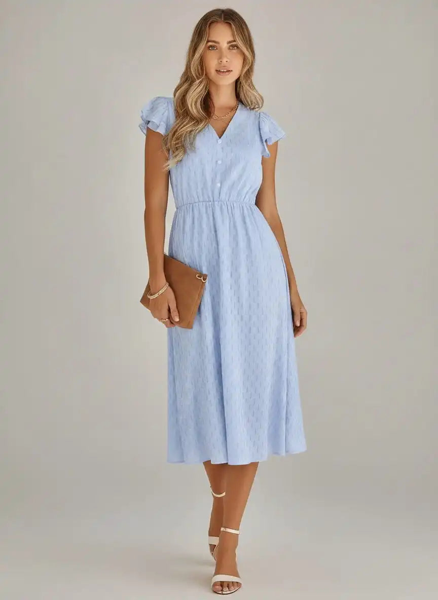 Women's Wedding Guest Dress – Light Blue Bohemian Style