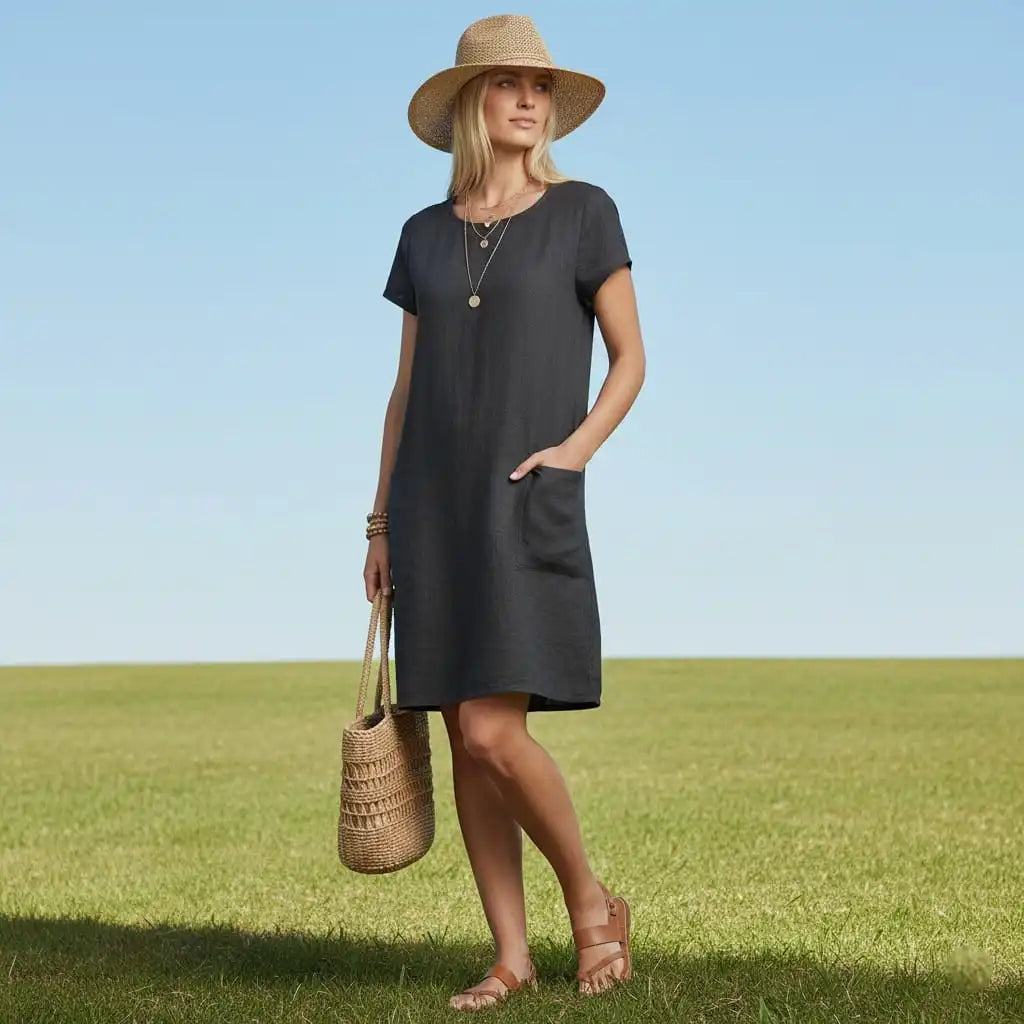 Women's Casual Dress – Short Sleeve with Pockets – view 3