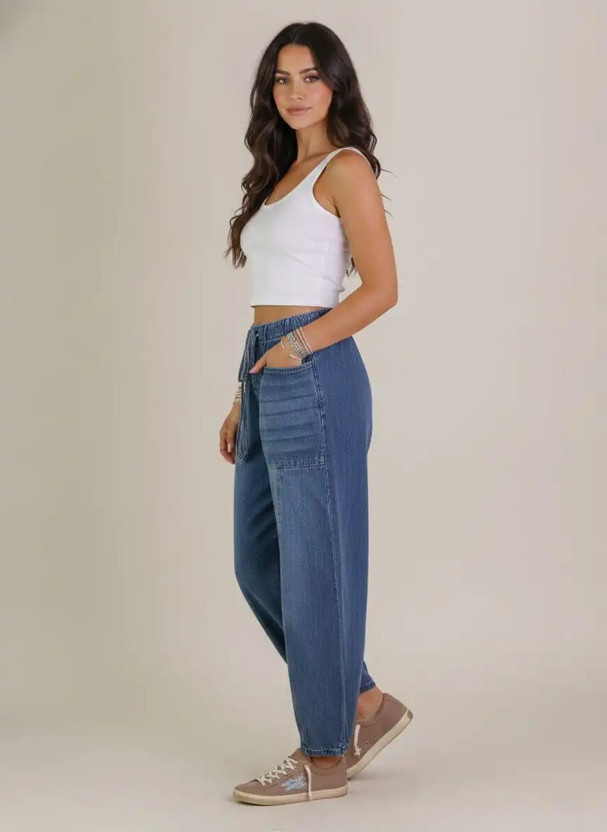 Women's Jeans – Wide Leg Design with Drawstring Waist – view 2