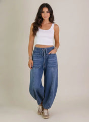 Women's Jeans – Wide Leg Design with Drawstring Waist