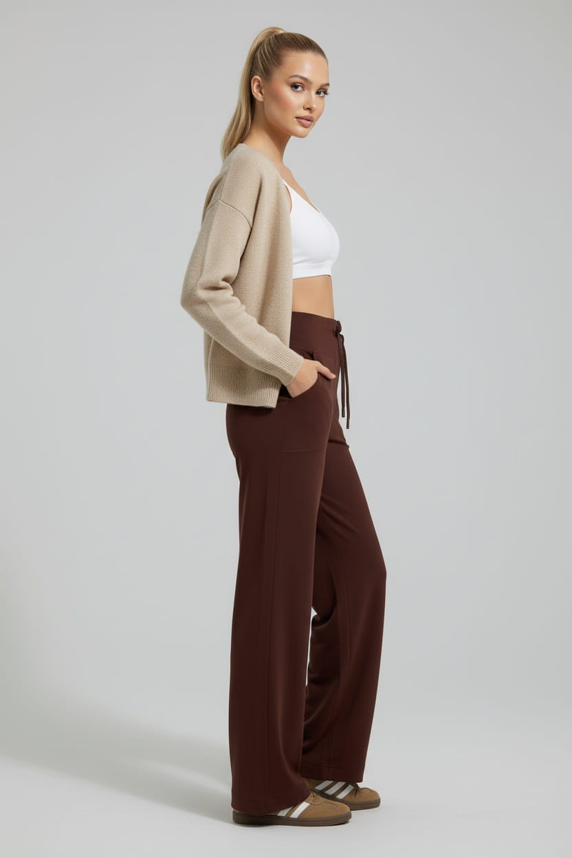 Women's Wide-Leg Lounge Pants – High-Waisted Straight-Leg Design – view 3