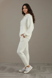 Women's Knit Lounge Set – Hooded Cardigan with Beaded Detail – view 2