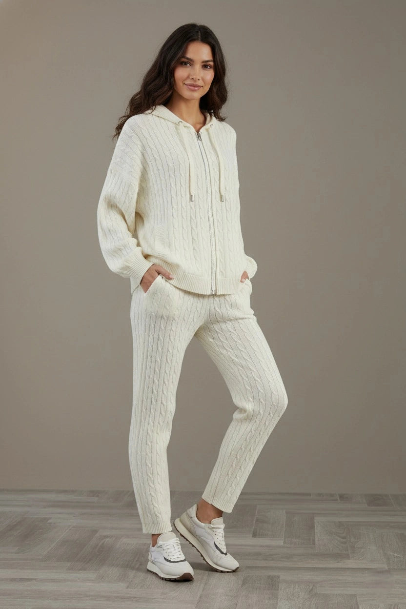 Women's Knit Lounge Set – Hooded Cardigan with Beaded Detail