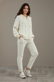 Women's Knit Lounge Set – Hooded Cardigan with Beaded Detail