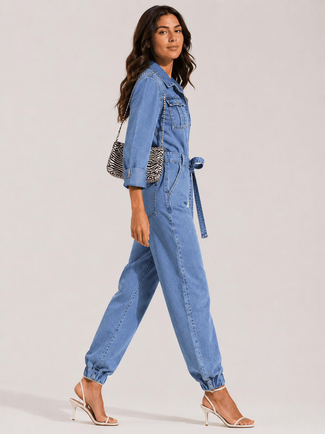 Women's Denim Jumpsuit – Casual Design with Belt – view 2