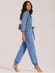 Women's Denim Jumpsuit – Casual Design with Belt – view 2