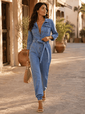 Women's Denim Jumpsuit – Casual Design with Belt – view 4