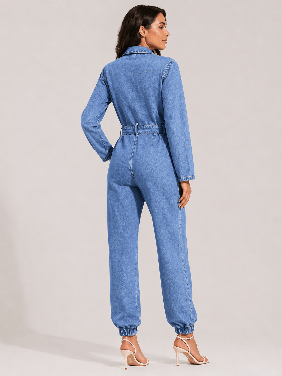 Women's Denim Jumpsuit – Casual Design with Belt – view 3