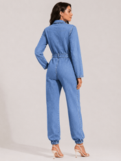 Women's Denim Jumpsuit – Casual Design with Belt – view 3