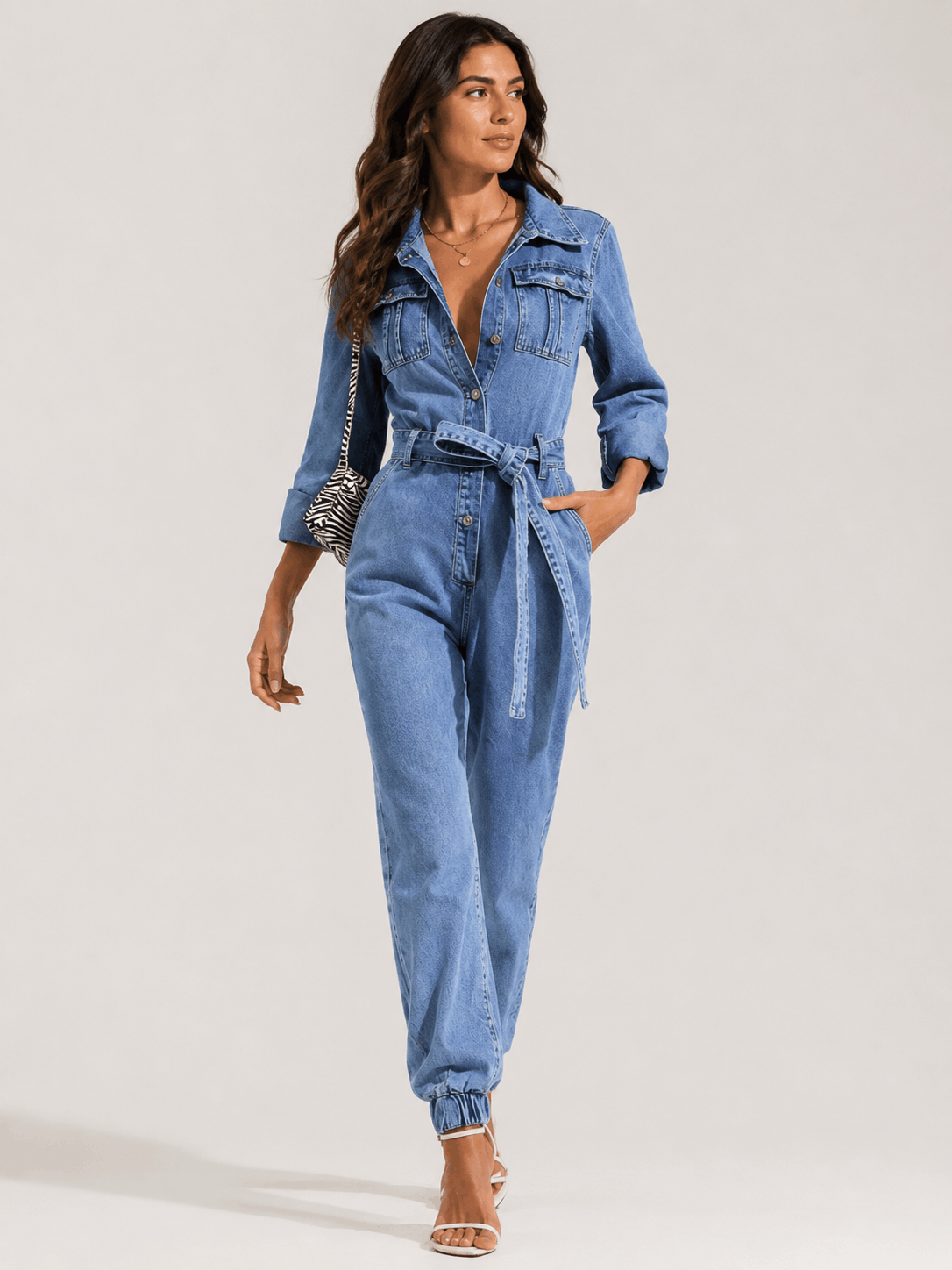 Women's Denim Jumpsuit – Casual Design with Belt