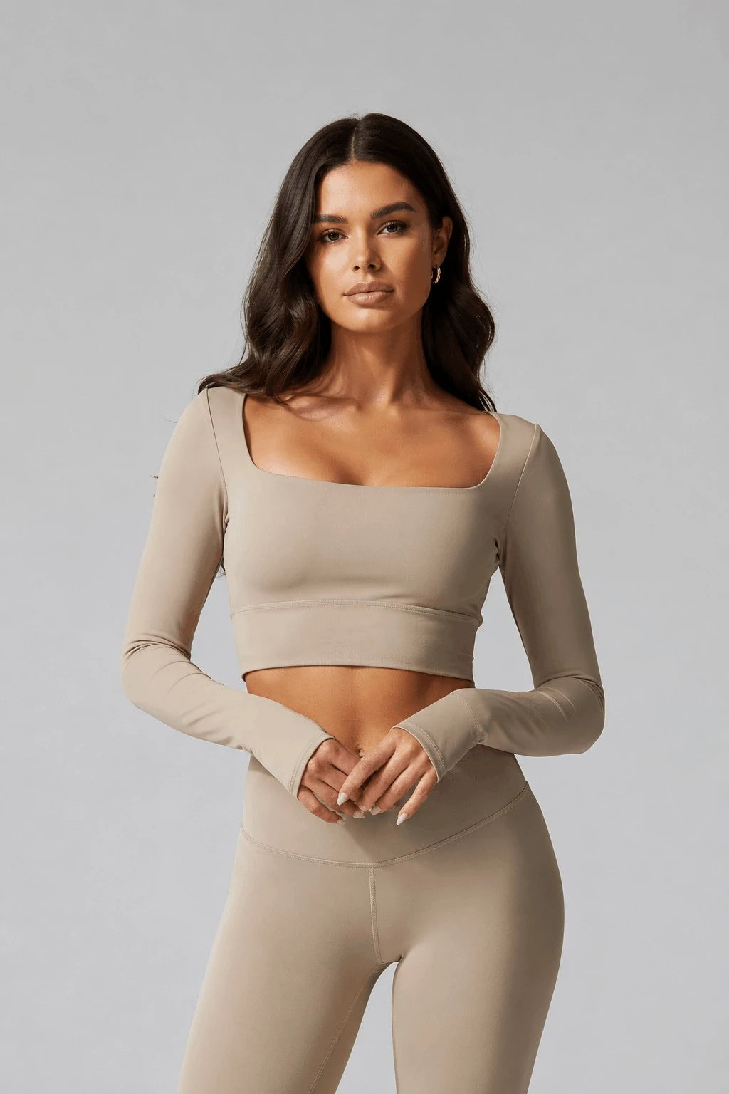 Women's Crop Top – Square Neckline Long Sleeve