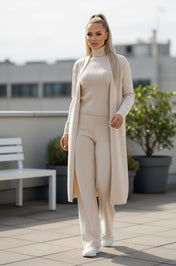 Women's Suit – 3-Piece Knit Set with Sleeveless Turtleneck Vest and Cardigan